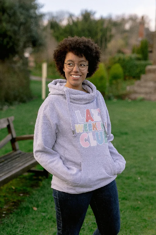 Women's hoodie with a kangaroo pocket and a pom - pom drawstring for added charm Women's hoodie with a kangaroo pocket and a pom - pom drawstring for added charm Lazy Weekend Club Cowl Neck Hoodie Women's hoodie with a kangaroo pocket and a pom - pom drawstring for added charm Women's hoodie with a kangaroo pocket and a pom - pom drawstring for added charm Lazy Weekend Club Cowl Neck Hoodie