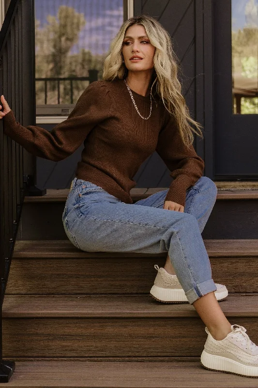 Boat Neck Women's Merino Wool Sweaters in Neutral Shades Lilou Rib Knit Sweater | Brown Boat Neck Women's Merino Wool Sweaters in Neutral Shades Lilou Rib Knit Sweater | Brown