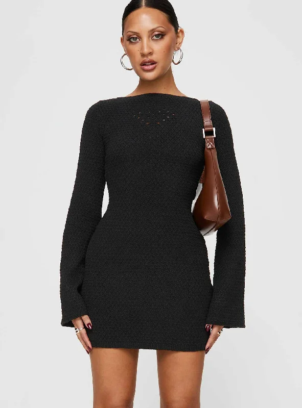 Satin mini dresses for a luxurious feel Malcalm Long Sleeve Mini Dress Black