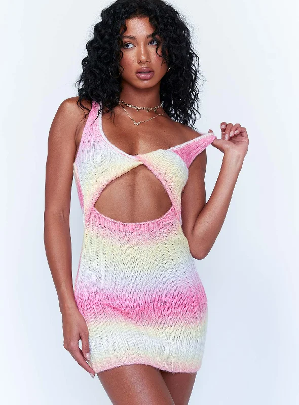 Sheer mini dresses with lace inserts Mila Mini Dress Yellow / Pink