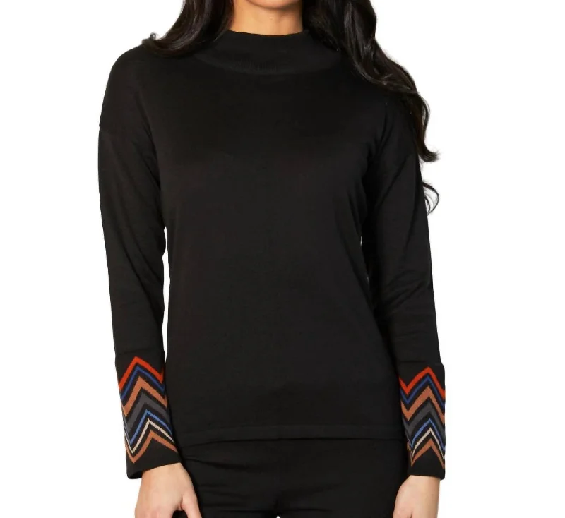 Long - Sleeve Women's Merino Wool Pullovers for Winter Warmth Mock Neck Pullover In Black/multi Long - Sleeve Women's Merino Wool Pullovers for Winter Warmth Mock Neck Pullover In Black/multi
