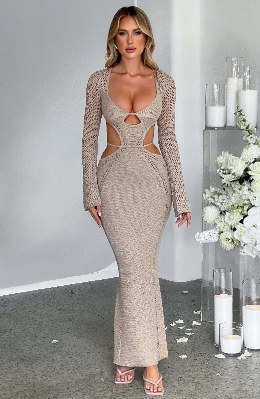 Maxi dresses with mesh panels for a sexy and trendy appearance Nadine Maxi Dress - Beige Maxi dresses with mesh panels for a sexy and trendy appearance Nadine Maxi Dress - Beige