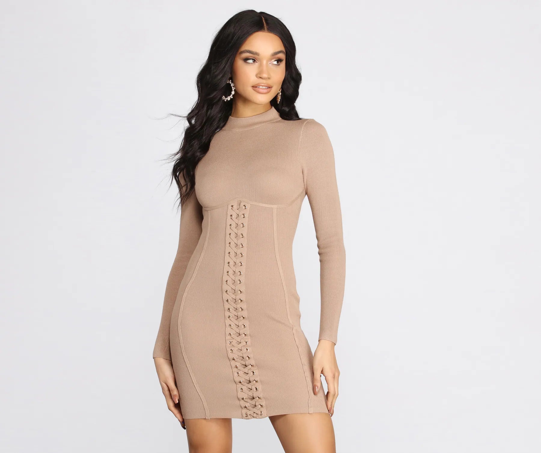 Cowl Neck Women's Cashmere Blend Sweater Dresses for Winter Oh-La-Lace Up Sweater Dress Cowl Neck Women's Cashmere Blend Sweater Dresses for Winter Oh-La-Lace Up Sweater Dress