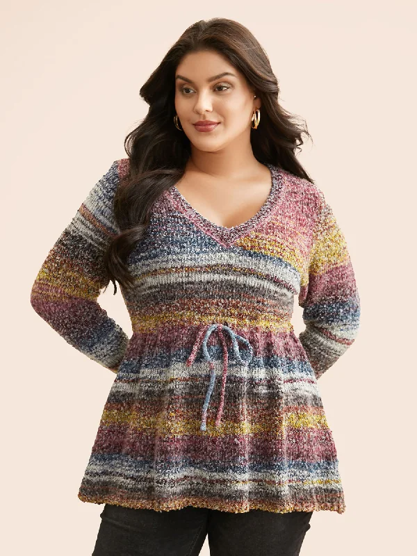 Women's Long Sleeve Turtleneck Cashmere Sweaters Ombre Heather Tie Knot Pullover