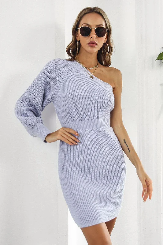 Women's Off - Shoulder Chunky Knit Sweater Dresses in Earth Tones One Shoulder Raglan Sleeve Pencil Sweater Dress Women's Off - Shoulder Chunky Knit Sweater Dresses in Earth Tones One Shoulder Raglan Sleeve Pencil Sweater Dress