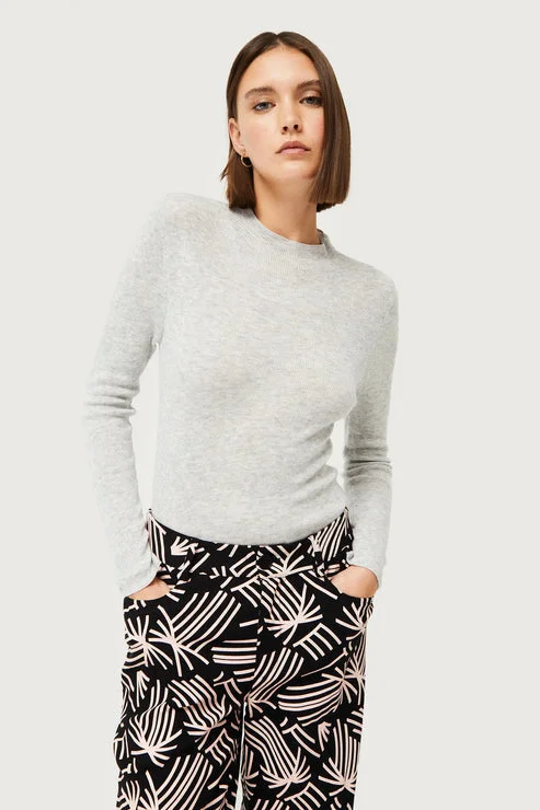 Women's Knit Boat - Neck Tops with a Loose Fit for Comfort Perkins Collar Knit Top in Grey Women's Knit Boat - Neck Tops with a Loose Fit for Comfort Perkins Collar Knit Top in Grey
