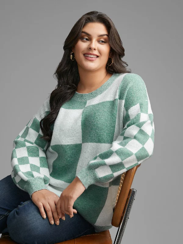 Plus Size Women's Oversized Chunky Knit Sweaters Plaid Crew Neck Drop Shoulder Pullover Plus Size Women's Oversized Chunky Knit Sweaters Plaid Crew Neck Drop Shoulder Pullover
