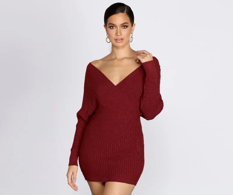 Mini dresses with ribbed textures for a unique appearance Ribbed Knit Surplice Mini Dress Mini dresses with ribbed textures for a unique appearance Ribbed Knit Surplice Mini Dress
