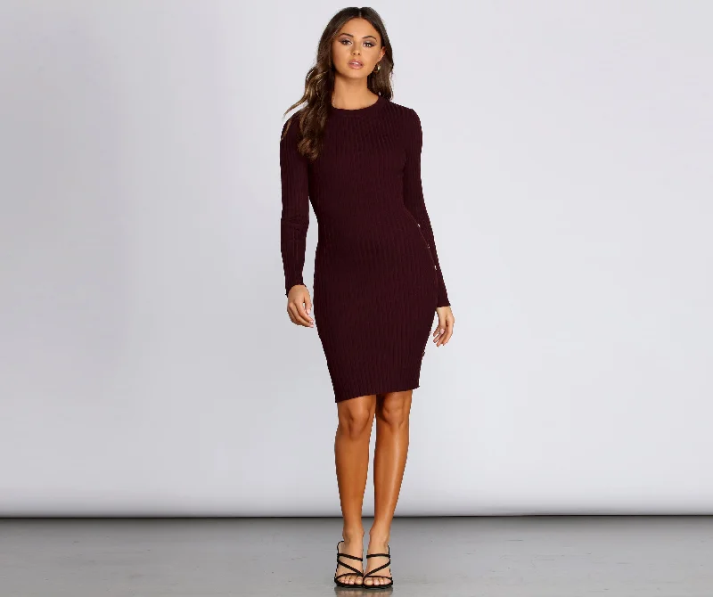 V - Neck Women's Ribbed Sweater Dresses with Belt for a Defined Waist Sassy Snaps Ribbed Midi Dress V - Neck Women's Ribbed Sweater Dresses with Belt for a Defined Waist Sassy Snaps Ribbed Midi Dress