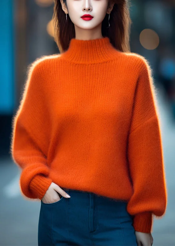 Women's Cropped Knit Tops with Ruffled Sleeves for a Feminine Look Simple Orange Turtleneck Solid Cotton Knit Top Long Sleeve Women's Cropped Knit Tops with Ruffled Sleeves for a Feminine Look Simple Orange Turtleneck Solid Cotton Knit Top Long Sleeve