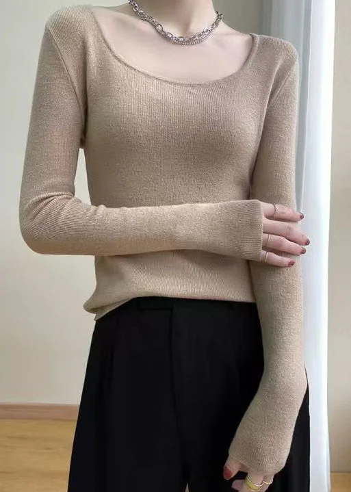 Plus Size Women's Knit Wrap Tops for a Versatile Style Slim Fit Light Camel O Neck Solid Wool Knit Top Fall Plus Size Women's Knit Wrap Tops for a Versatile Style Slim Fit Light Camel O Neck Solid Wool Knit Top Fall