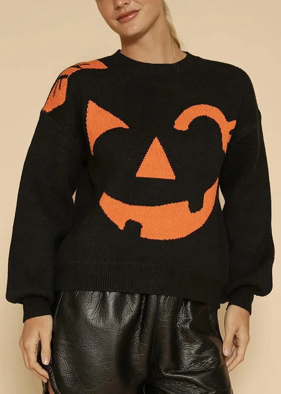Button - Down Women's Knit Blouses with a Chunky Knit Texture Smiling Face Patchwork Knit Top O Neck Long Sleeve Button - Down Women's Knit Blouses with a Chunky Knit Texture Smiling Face Patchwork Knit Top O Neck Long Sleeve