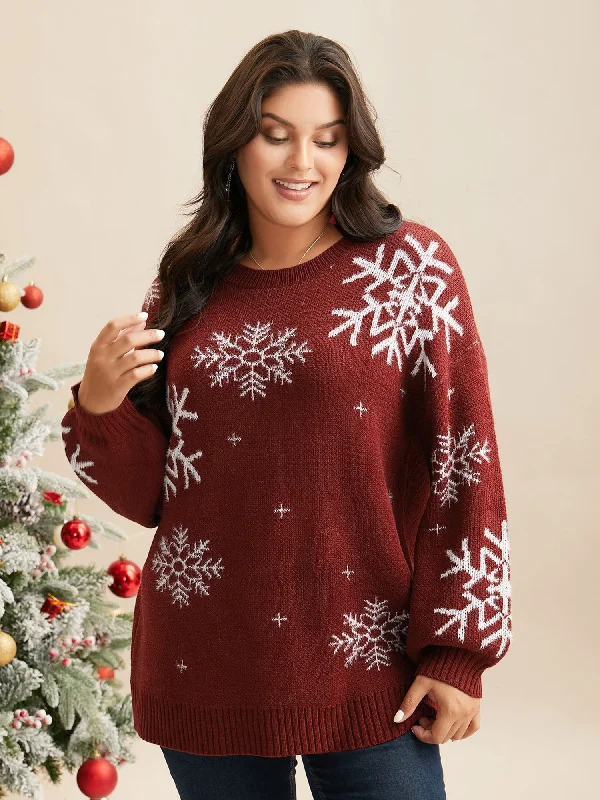 Plus Size Women's Sequined Sweaters for Special Occasions Snowflakes Pattern Drop Shoulders Pullover Plus Size Women's Sequined Sweaters for Special Occasions Snowflakes Pattern Drop Shoulders Pullover
