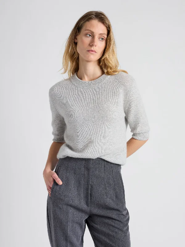 Short Sleeve Women's Cotton Blend Sweaters in Pastel Colors Cashmere sweater "Sofia sweater" - light grey Short Sleeve Women's Cotton Blend Sweaters in Pastel Colors Cashmere sweater "Sofia sweater" - light grey