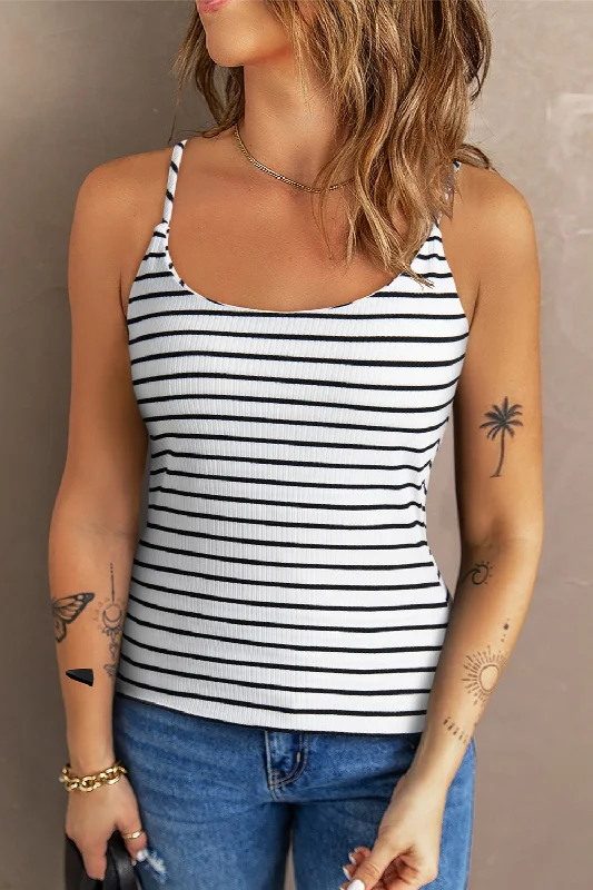 Women's Cropped Tank Tops with Vintage Band Logos  Striped Scoop Neck Cami