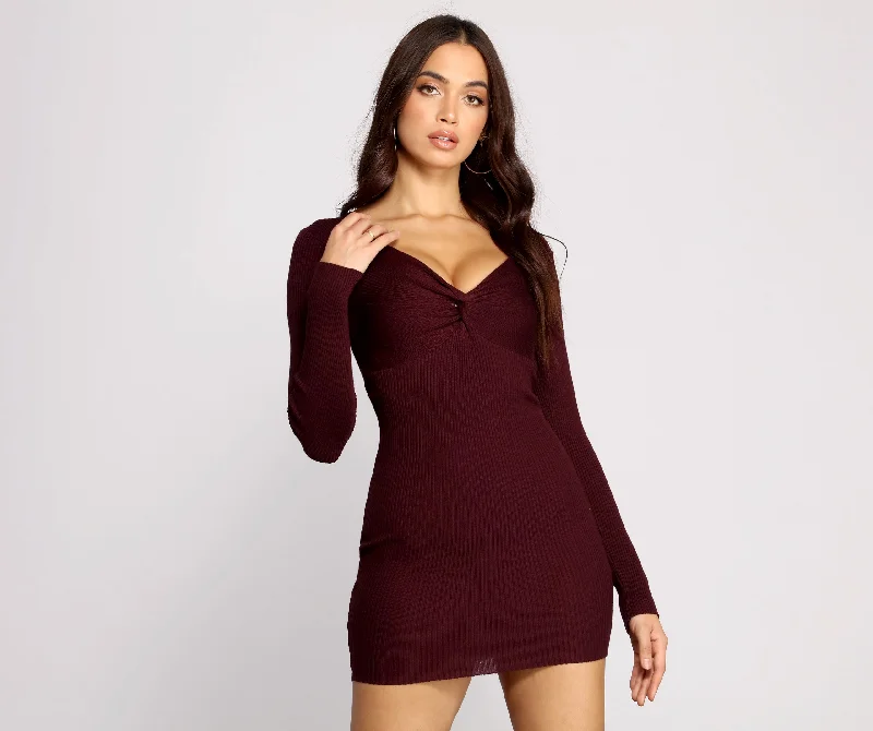 Mini dresses with embroidered details for a unique touch Twist Front Ribbed Knit Mini Dress Mini dresses with embroidered details for a unique touch Twist Front Ribbed Knit Mini Dress