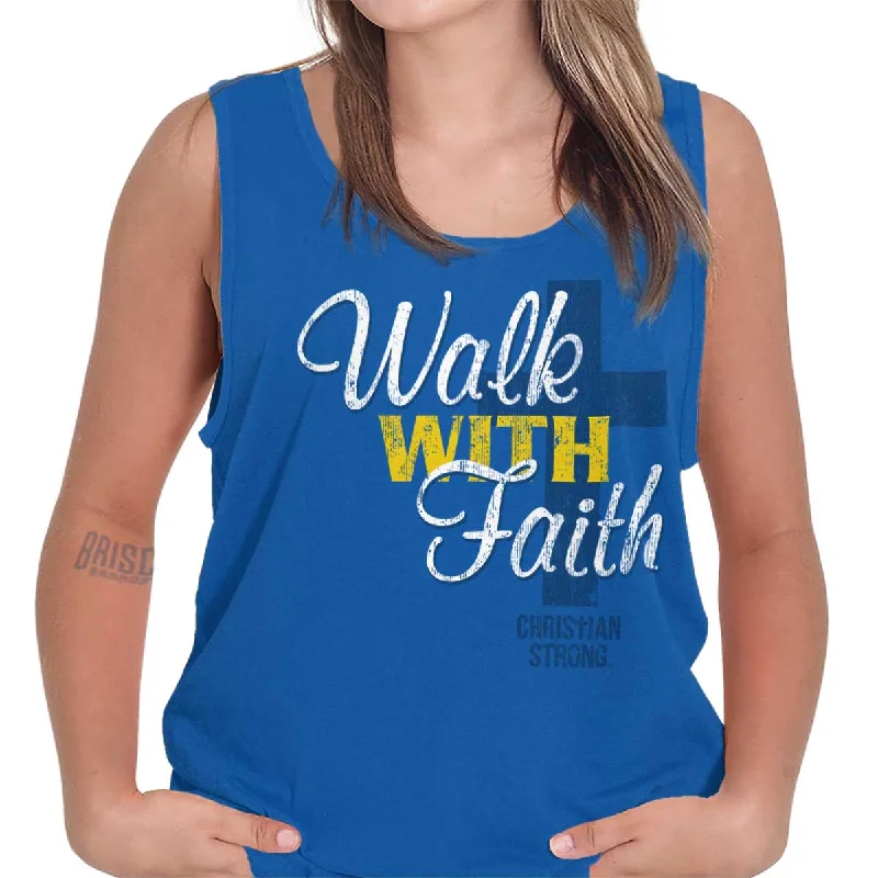 Scoop Neck Women's Linen Blend Tank Tops for Summer  Walk With Faith Tank Top
