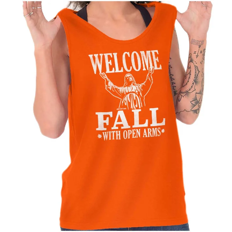 Plus Size Women's Glitter - Trimmed Tank Tops for Party Nights Welcome Fall Tank Top Plus Size Women's Glitter - Trimmed Tank Tops for Party Nights Welcome Fall Tank Top
