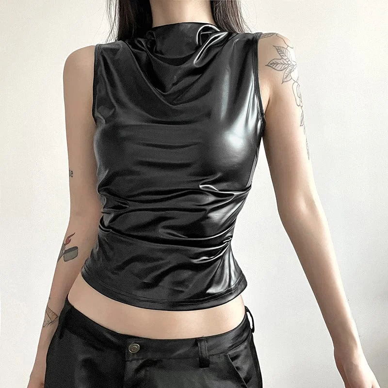 Women's Button - Down Tank Tops in Striped Patterns  Women's Punk Faux Leather Tank Top