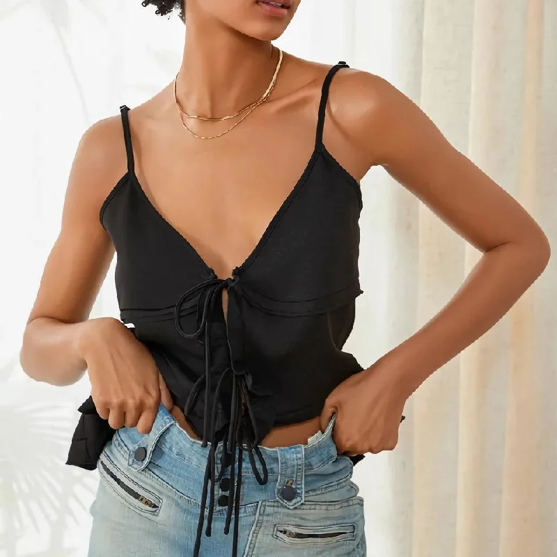 Women's Cropped Tank Tops with Vintage Band Logos Women's V-Neck Tie-Up Camisole Sleeveless Top Women's Cropped Tank Tops with Vintage Band Logos Women's V-Neck Tie-Up Camisole Sleeveless Top