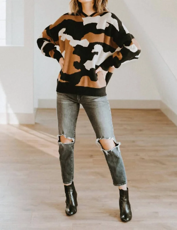 Lace - Trimmed Women's Pullovers in a Boho Aesthetic Camo Hoodie Pullover In Brown