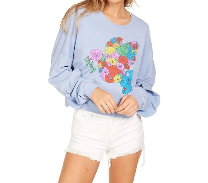 Thermal Women's Pullovers in Dark Colors for Cold Weather Chevelle Crop Pullover Floral Dove In Soft Sky Blue Thermal Women's Pullovers in Dark Colors for Cold Weather Chevelle Crop Pullover Floral Dove In Soft Sky Blue