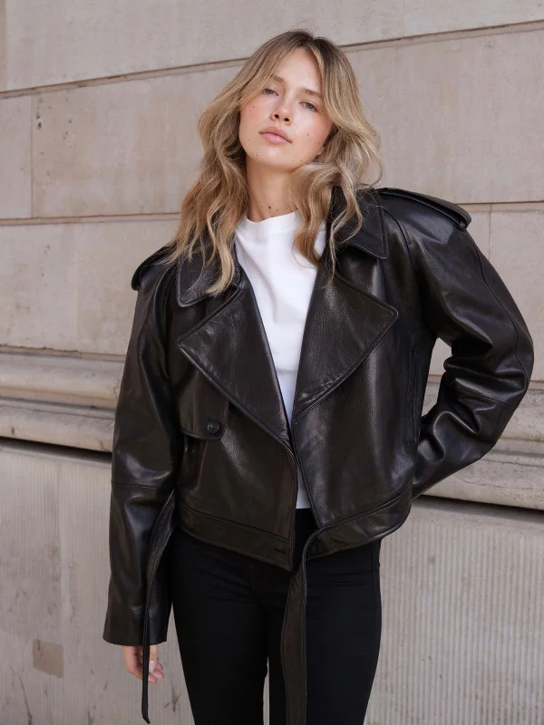 Women's leather maxi leather skirts with a tiered design Daria oversized leather jacket