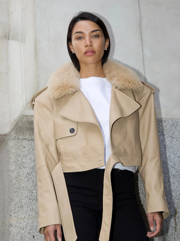 Women's leather leather bermuda shorts Daria Oversized Leather Jacket Beige