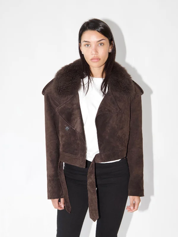 Women's leather leather midi dresses with long sleeves Daria Oversized Jacket Brown Suede Women's leather leather midi dresses with long sleeves Daria Oversized Jacket Brown Suede