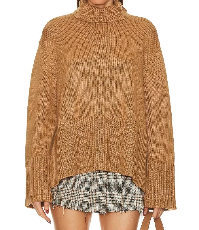 Cropped Women's Pullovers in a Sporty Style for Trendy Outfits Della Turtleneck Pullover In Camel Cropped Women's Pullovers in a Sporty Style for Trendy Outfits Della Turtleneck Pullover In Camel