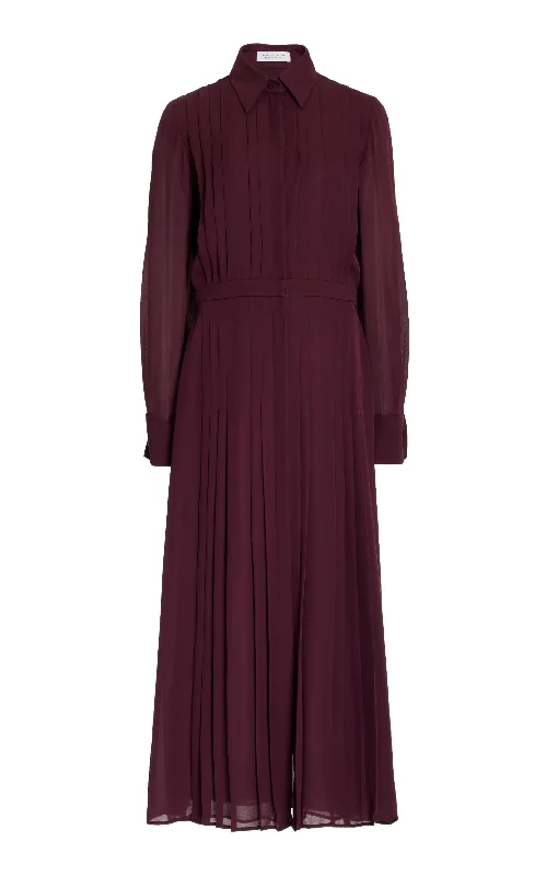 Wrap - Style Women Dress with Adjustable Fit for All Body Types Delphine Shirtdress in Deep Bordeaux Silk Georgette Twill Wrap - Style Women Dress with Adjustable Fit for All Body Types Delphine Shirtdress in Deep Bordeaux Silk Georgette Twill