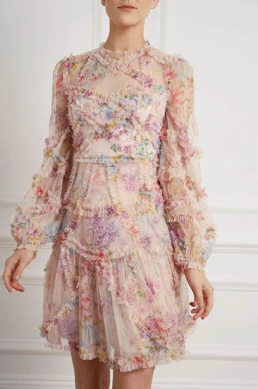 Lace - Embellished Women Dress for an Elegant and Sophisticated Appearance Floral Diamond Ruffle Dress Lace - Embellished Women Dress for an Elegant and Sophisticated Appearance Floral Diamond Ruffle Dress