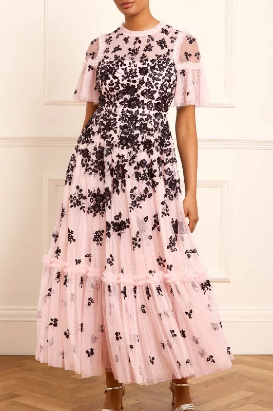 Wrap - Style Women Dress with Adjustable Fit for All Body Types Fluttering Flowers Ankle Gown Wrap - Style Women Dress with Adjustable Fit for All Body Types Fluttering Flowers Ankle Gown
