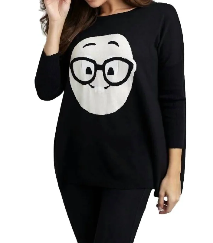 Women's High - Low Hem Pullovers in a Contemporary Design Geek Chic Emoji Pullover In Black Women's High - Low Hem Pullovers in a Contemporary Design Geek Chic Emoji Pullover In Black