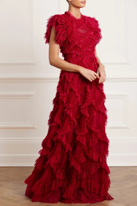 Pleated Women Dress with a Timeless and Elegant Texture Genevieve Ruffle Gown
