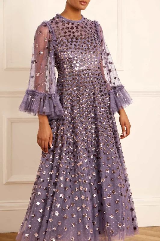 Pleated Women Dress with a Timeless and Elegant Texture Glisten Long Sleeve Ankle Gown Pleated Women Dress with a Timeless and Elegant Texture Glisten Long Sleeve Ankle Gown