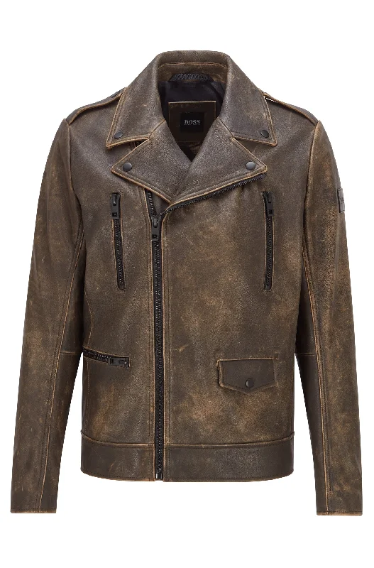 Women's leather A - line leather skirts Hugo Boss Jimin Leather Jacket Dark Brown