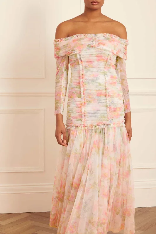 Sleeveless Women Dress in Bright Colors for Summer Parties Immortal Rose Rouched Off-Shoulder Gown Sleeveless Women Dress in Bright Colors for Summer Parties Immortal Rose Rouched Off-Shoulder Gown