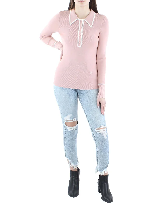 Embroidered Women's Pullovers with Floral Patterns Julianne Womens Collared Ribbed Knit Pullover Sweater