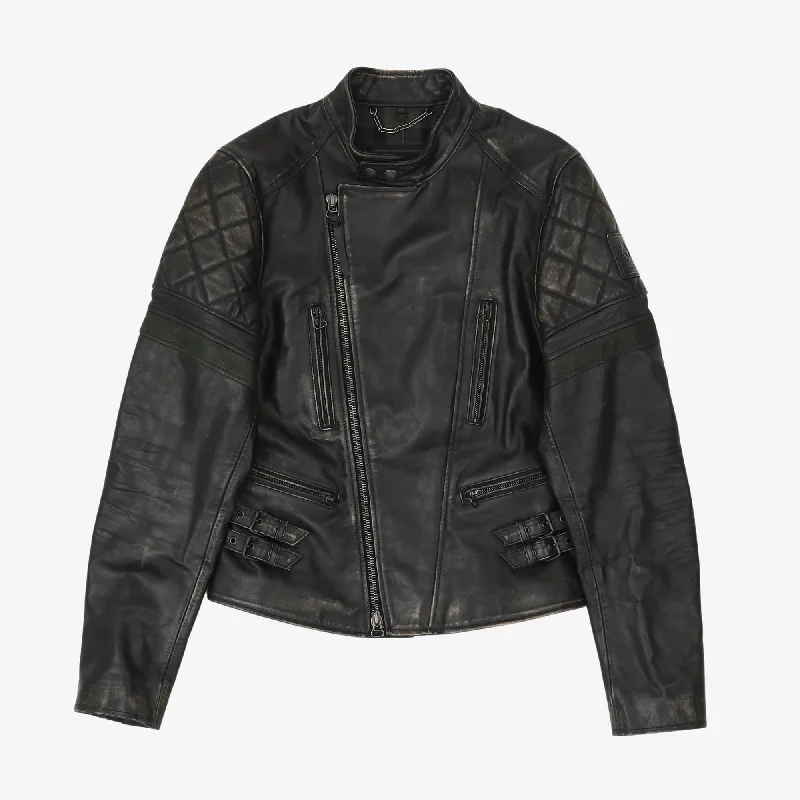 Women's leather leather high - waisted shorts Leather Biker Jacket