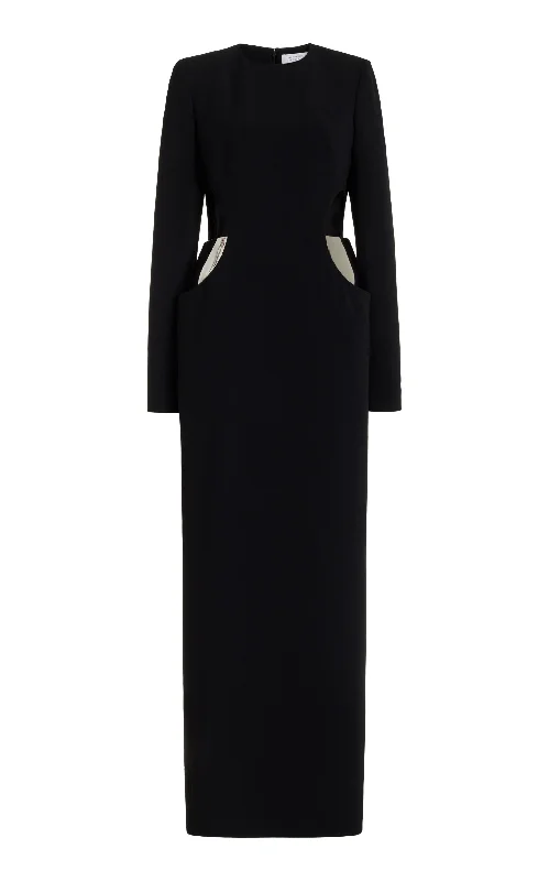 Long - Sleeve Women Dress in Velvet for a Luxurious Winter Look Lotta Dress in Black Silk Wool Cady Long - Sleeve Women Dress in Velvet for a Luxurious Winter Look Lotta Dress in Black Silk Wool Cady
