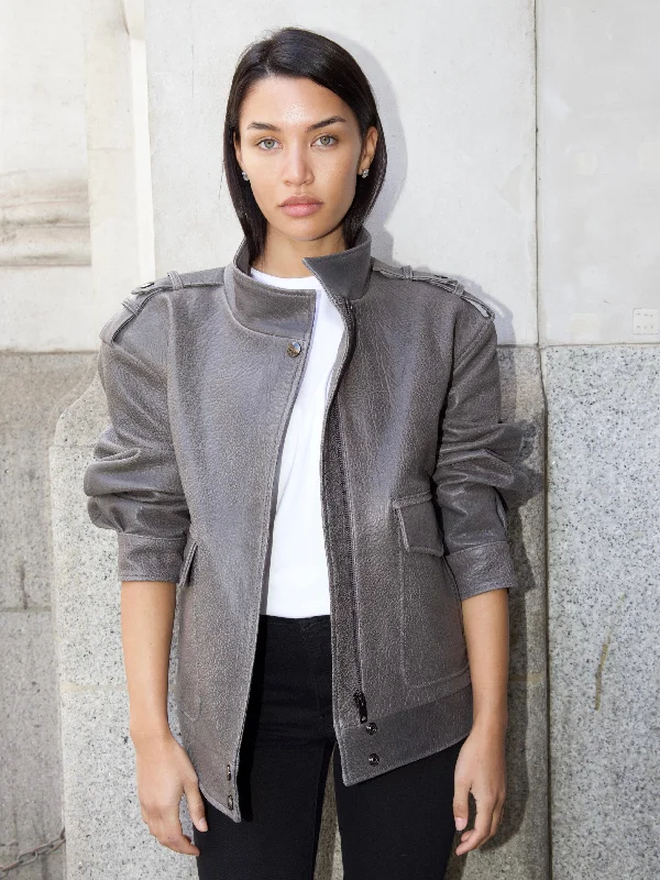 Women's leather leather jumpsuits with a wide - leg silhouette Miri Leather Jacket