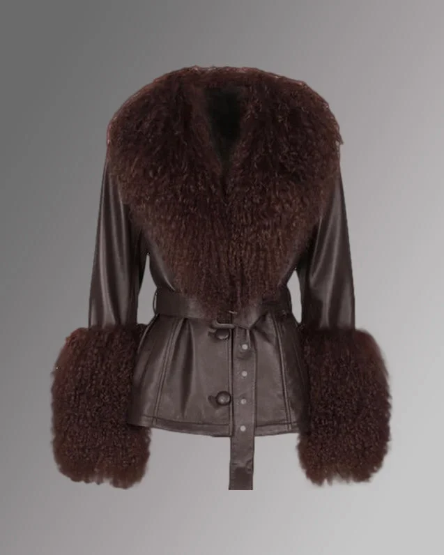 Women's leather leather flare pants for a retro feel Mongolian Trench