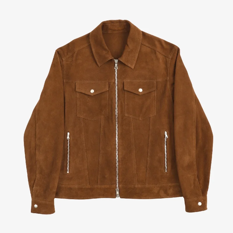 Women's leather leather gloves with a lace - up detail Suede Trucker Jacket