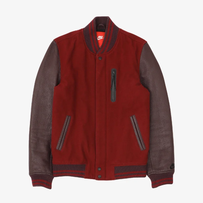 Women's leather leather shawls with a fringed end Varsity Bomber Jacket