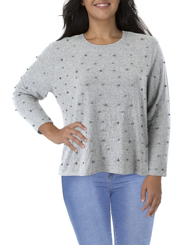 Graphic Print Women's Pullovers with Inspirational Quotes Plus Womens Heathered Beaded Pullover Sweater Graphic Print Women's Pullovers with Inspirational Quotes Plus Womens Heathered Beaded Pullover Sweater