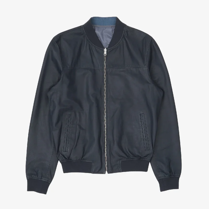 Women's leather military - style jackets with epaulets Reversible Leather Nylon Bomber Jacket Women's leather military - style jackets with epaulets Reversible Leather Nylon Bomber Jacket