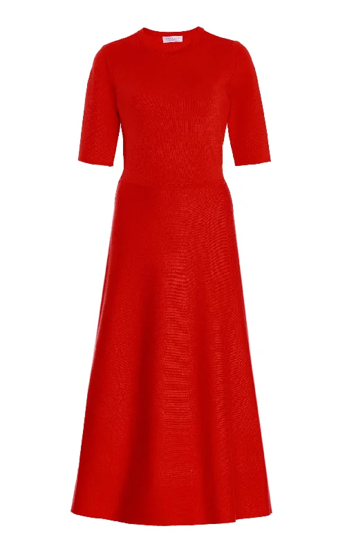 Lace - Embellished Women Dress for an Elegant and Sophisticated Appearance Seymore Knit Midi Dress in Red Topaz Merino Wool Cashmere Lace - Embellished Women Dress for an Elegant and Sophisticated Appearance Seymore Knit Midi Dress in Red Topaz Merino Wool Cashmere