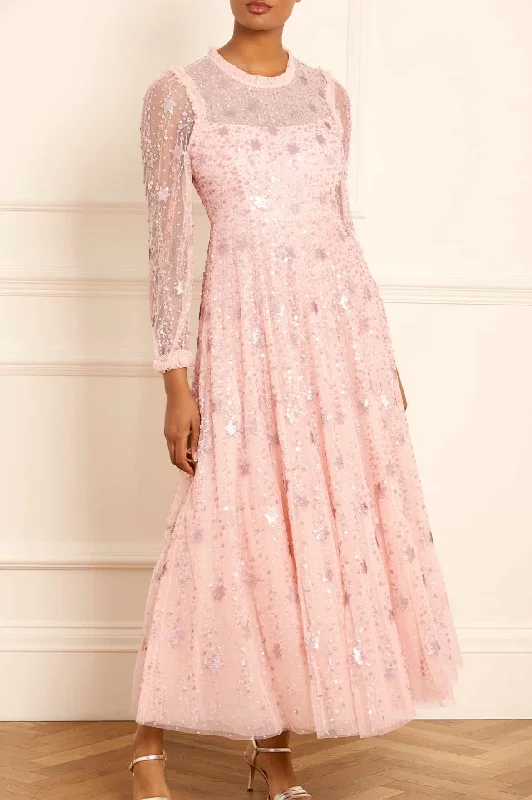 Maxi Women Dress with Floral Print for a Bohemian Vibe Shooting Stars Long Sleeve Ankle Gown Maxi Women Dress with Floral Print for a Bohemian Vibe Shooting Stars Long Sleeve Ankle Gown