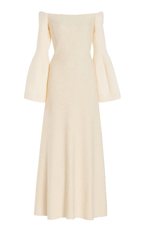 Printed Abstract Women Dress for a Modern and Artistic Appeal Sinead Dress in Ivory Wool Silk Cady